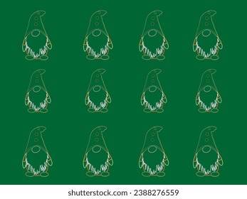 New Year's illustration, New Year's pattern with gnomes on a green background