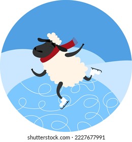 New Year's illustration of a sheep on skates