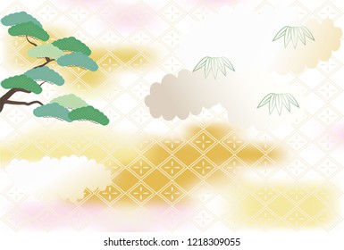 New Year's image of boar and pine, bamboo, Japanese pattern and blur background