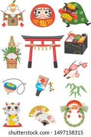 New Year's image illustration set (Japanese traditional culture)