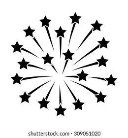 New Years or Independence Day celebration fireworks with stars flat vector icon for apps and websites
