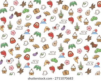 New Year's item pattern. Japanese New Year's image illustration.