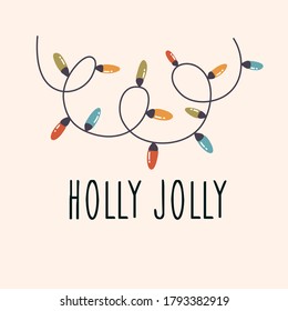 New Year's light garland. Winter mood. Christmas. Holly Jolly. Vector hand drawn illustration.