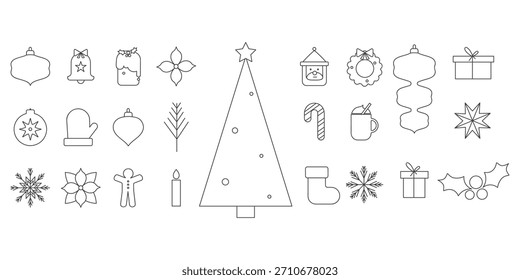 Iconos lineales del Año Nuevo. Un conjunto de Elementos de Navidades en un estilo geométrico.