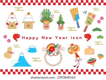 New Year's lucky charm icon set