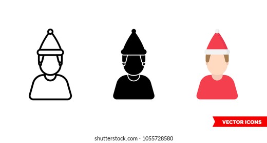 New year's man icon of 3 types: color, black and white, outline. Isolated vector sign symbol.