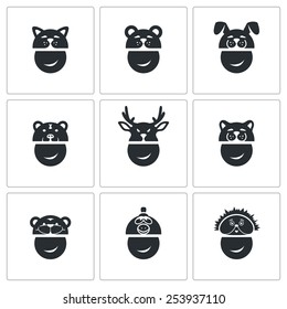 New Years mask Vector Icons Set