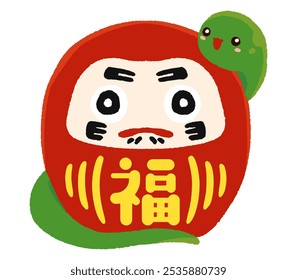 New Year's material for 2025 with a snake wrapped around a Daruma with the Japanese character "Fuku"
