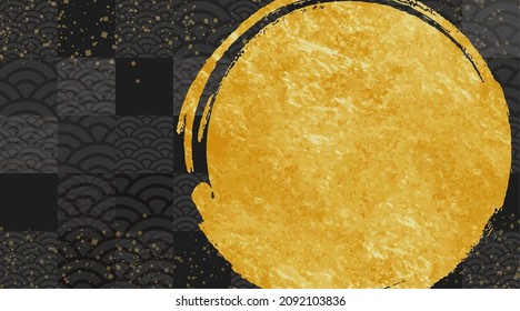 New Year's material Japanese-style background material Beautiful design with gold leaf dancing Brush touch circle - Shutterstock ID 2092103836