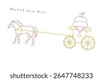 New Year's material: A simple and stylish New Year's card material (Year of the Horse) featuring a horse pulling a kagami mochi rice cake in a carriage