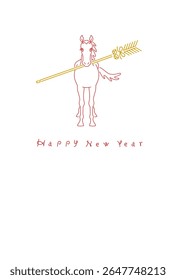 New Year's material: Simple and stylish New Year's card material of a horse holding a hamaya arrow (Year of the Horse)