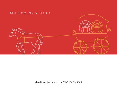 New Year's material: A simple and stylish New Year's card material with a horse pulling a Daruma doll in a carriage (Year of the Horse)