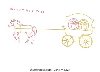 New Year's material: A simple and stylish New Year's card material with a horse pulling a Daruma doll in a carriage (Year of the Horse)