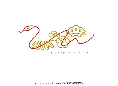 New Year's materials: Simple and stylish New Year's card material with pine, bamboo, plum and snake (Year of the Snake)