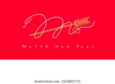 New Year's materials: Simple and stylish New Year's card material with hamaya and snake (Year of the Snake)