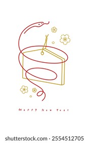 New Year's materials: Simple and stylish New Year's card material with votive plaque and snake (Year of the Snake)