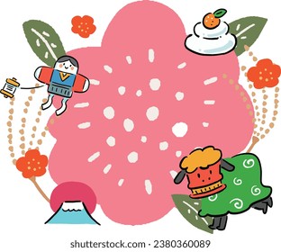  New Year's motif flower back headline illustration