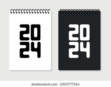 New Year's Notebook 2024. Notepad with the date of the new year 2024. Goals, resolutions, plan, action, checklist concept. New Year 2024 template, space for text and copying