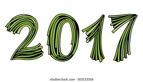 New Years Numbers 2017 set of grass. Vector design template elements. Hand drawn doodle Illustration