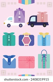 New Year's objects serie (delivery, gift set, shopping bag, truck etc)