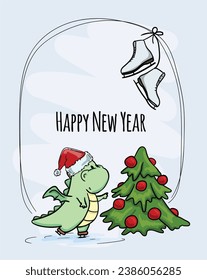 New Year's opening template with space for text, New Year's elements and the symbol of the year - a cute dragon