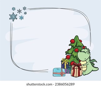 New Year's opening template with space for text, New Year's elements and the symbol of the year - a cute dragon