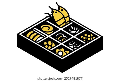 New Year's Day’s OSECHI, isometric line drawing icon, Vector Illustration