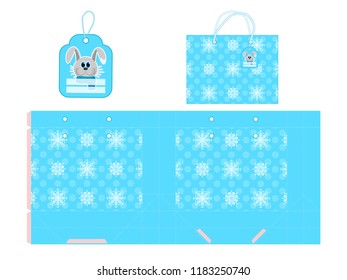 New Year's packing. Template paper gift package. Background with snowflakes. Vector illustration.