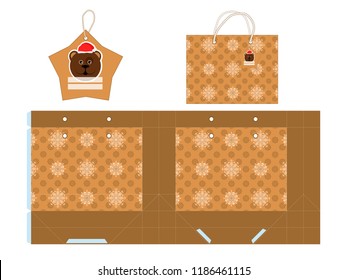 New Year's packing. Template paper gift package. Background with snowflakes. Vector illustration.