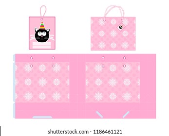 New Year's packing. Template paper gift package. Background with snowflakes. Vector illustration.