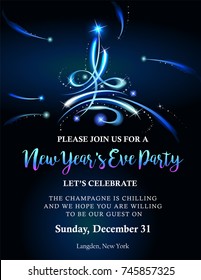New Years party invitation with back light andabstract Christmas tree . Possible to create holiday cards or banner.