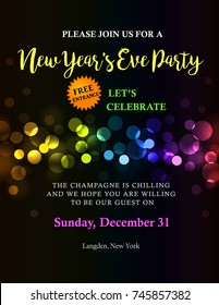 New Years party invitation with back light and text. Possible to create holiday cards or banner.
