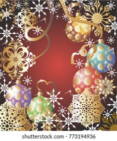 New Year's pattern with bright Christmas decorations. Vector illustration.