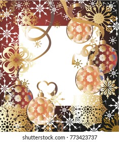 New Year's pattern with bright Christmas decorations. Free space for a welcome text. Vector illustration.