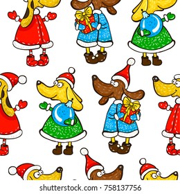 New Year's pattern with dogs.  Eps 10 vector