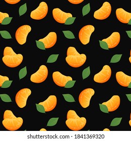 New year's pattern with mandarins. Wallpaper, print, modern textile design, wrapping paper