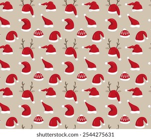 New Year's pattern in Santa Claus caps and winter hats cristmas pattern