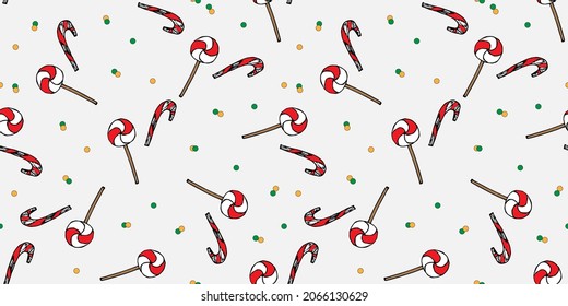 New Year's pattern with sweets. Vector image. For packaging paper, backgrounds and textiles