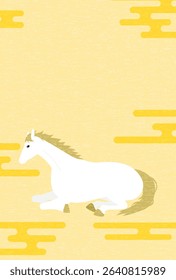 New Year's postcard material for the year 2026, a white horse lying down and resting, Vector Illustration