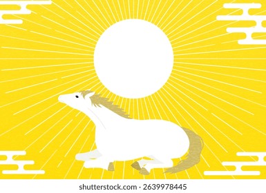New Year's postcard for the year of the horse 2026, New Year's sunrise and white horse, New Year's postcard material, Vector Illustration