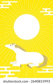 New Year's postcard for the year of the horse 2026, New Year's sunrise and white horse, New Year's postcard material, Vector Illustration