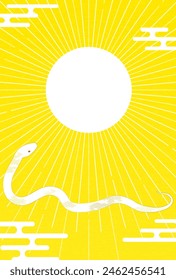 New Year's postcard for the year of the Snake 2025, New Year's sunrise and white snake, New Year's postcard material - Translation: Thank you again this year.
