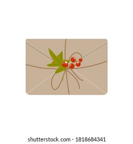 
New Year's print with a postcard. holiday greeting card with fir sprigs and berries. kids poster in doodle style