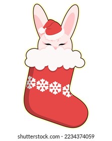 New Year's rabbit in a gift stocking.