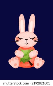 New Year's rabbit, symbol of 2023, Chinese horoscope. Hare with Christmas tree in its paws. Cute and funny rabbit character. Vector illustration in flat cartoon style for postcards, greetings