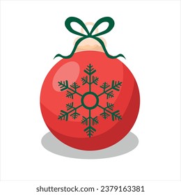 New Year's red ball on the Christmas tree. Christmas decorations trinkets. Objects of festive design. Vector illustration