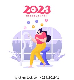 New years resolution and goals. young woman with pen writes goals and resolutions for new year.