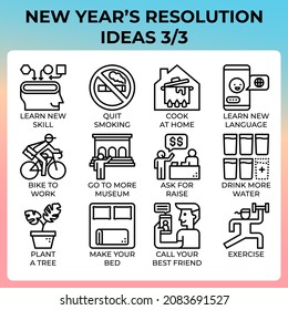 Icono de ideas de resolución de Año Nuevo conjunto en estilo moderno para ui, ux, web, app, folleto, volante y diseño de presentación, etc.