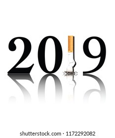 New Year's resolution Quit Smoking concept with the 1 in 2019 being replaced by a stubbed out cigarette. EPS10 vector format.