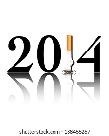 New Year's resolution Quit Smoking concept with the i in 2014 being replaced by a stubbed out cigarette. EPS10 vector format.